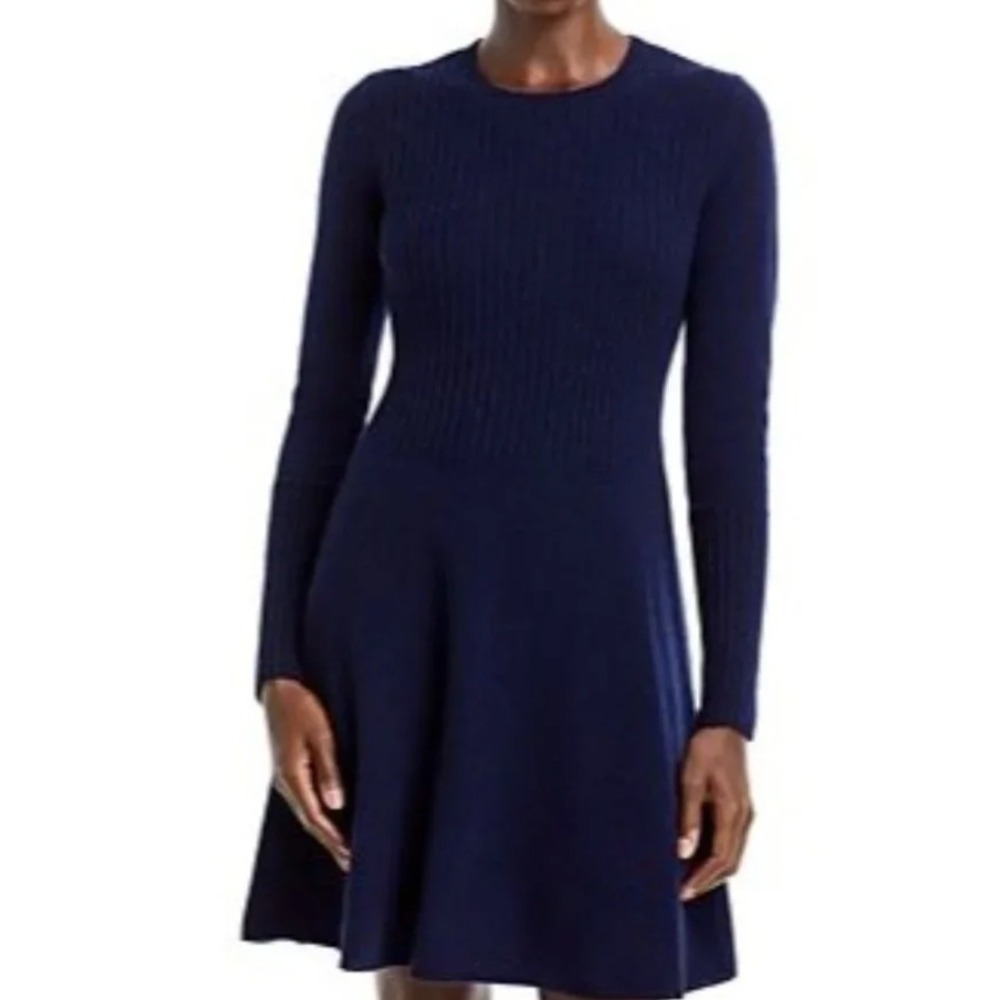 AQUA Bloomingdale's A-Line Cashmere Dress in Peacoat Blue Size Medium